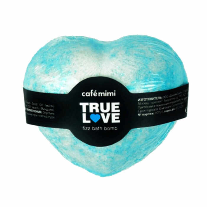 Figurina-inima efervescenta de baie Cafe Mimi Bath Fizzer True Love Blue Albastru cu extracte naturale 115gr