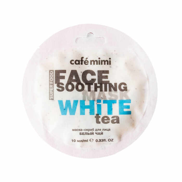 Masca-Scrub de fata lichida Cafe Mimi Super Food Soothing White Tea Lotus, cu extracte naturale de Ceai Alb si Lotus 100ml