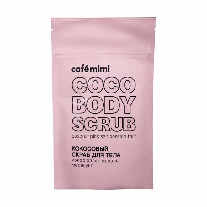 Scrub de corp exfoliant Cafe Mimi Dry Body Scrub Coco Coconut Pink Salt Passion Fruit cu extracte naturale 150gr