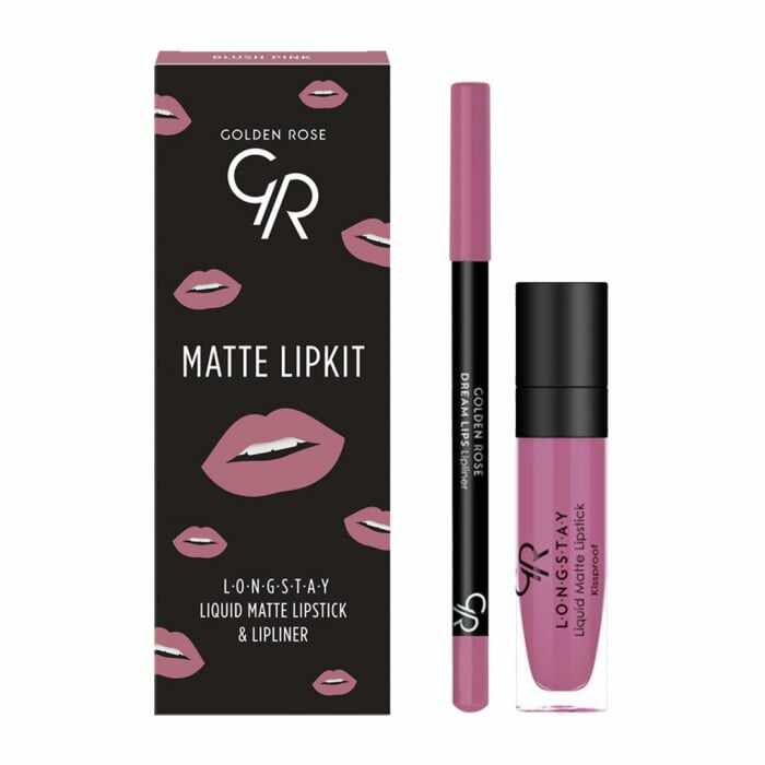 Set pentru buze Golden Rose Matte Lip Kit Blush Pink Ruj lichid Longstay Matte 03 + Creion Dream 535