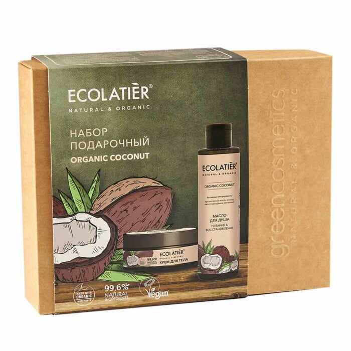 Set pentru ingrijire corp vegan Ecolatier Organic Coconut Gel-Ulei de dus si Crema de corp