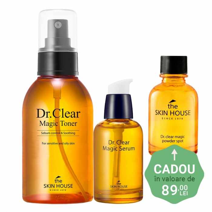 Set pentru tratare acnee in 3 pasi The Skin House Dr. Clear Magic Toner, Ser si Tratament local fata