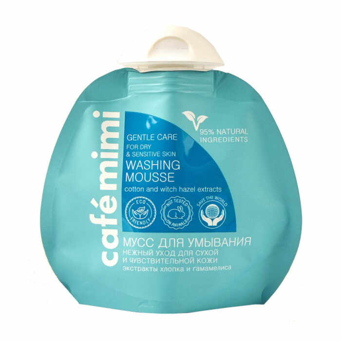 Spuma de curatare fata Cafe Mimi Washing Mousse Gentle Care for Dry Sensitive Skin cu extracte naturale de Bumbac si Hamamelis 100ml