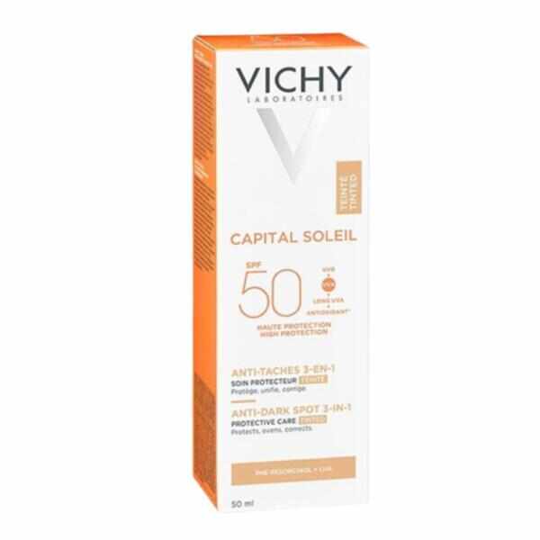 Crema colorata anti-pete pigmentare cu protectie solara SPF 50+ pentru fata Capital Soleil, Vichy, 50 ml