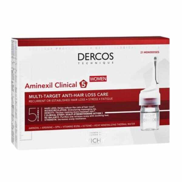 Tratament impotriva caderii parului pentru femei Dercos Aminexi Clinical 5, Vichy, 21 fiole x 6 ml
