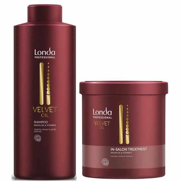 Pachet Hidratant cu Ulei de Argan - Londa Professional Velvet Oil: Sampon 1000 ml, Masca 750 ml