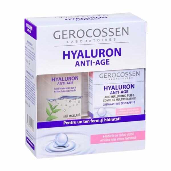 Set Cadou Hyaluron Anti-Age - Crema Antirid de Zi cu SPF 10, 50 ml si Apa Micelara 3 in 1, 300 ml, 1 pachet