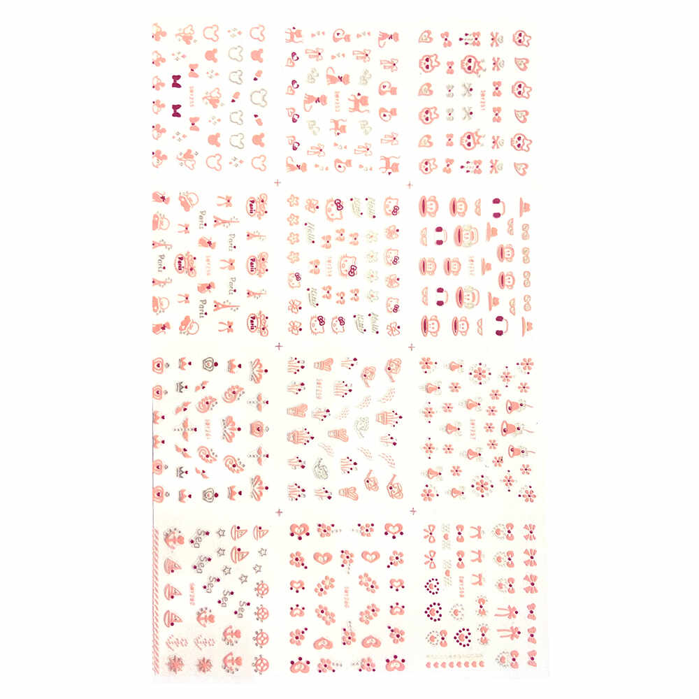 Set stickere A5 pentru decor unghii Lila Rossa, cu fundite, pisici, inimioare, 12 buc, smy-255-258