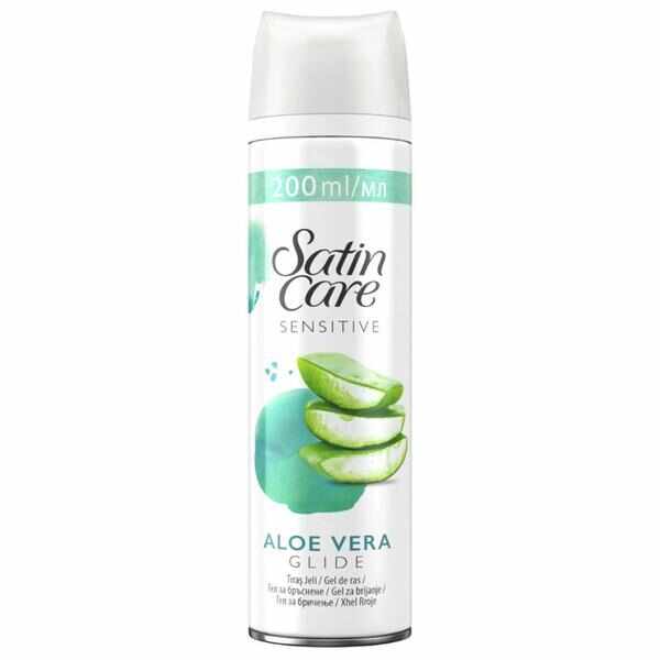 Gel de Ras pentru Femei cu Aloe Vera pentru Pielea Uscata - Gilllette Venus Satin Care Sensitive, 200 ml