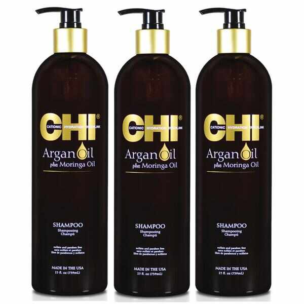 Pachet 3 x Sampon cu Ulei de Argan - CHI Farouk Argan Oil Plus Moringa Oil Shampoo 739 ml