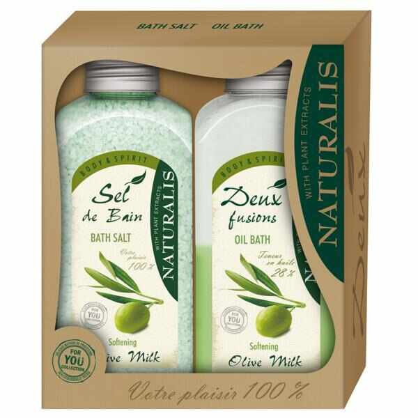 Pachet Sare de baie 1000 g + Spuma de baie 800 g Olive Milk, Naturalis 