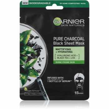 Garnier Skin Naturals Pure Charcoal mască textilă neagră, cu extract din ceai negru