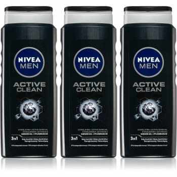 Nivea Men Active Clean Gel de duș pentru bărbați 3 x 500 ml (ambalaj economic)