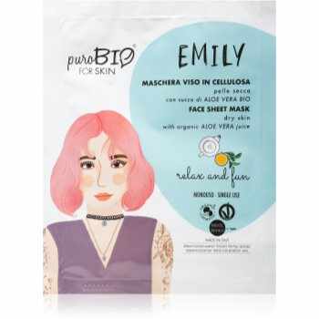puroBIO Cosmetics Emily Relax and Fun mască textilă hidratantă cu aloe vera