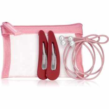 BrushArt Berry Hair band & Hair clip set set cu elastice și agrafe de păr în geantă mini Pink