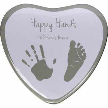 Happy Hands 2D Heart Silver/White set de mulaj pentru amprentele bebelușului
