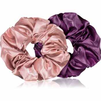 BrushArt Hair Large satin scrunchie set Elastice pentru par Pink & Violet