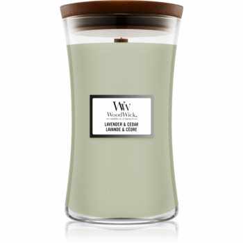 Woodwick Lavender & Cedar lumânare parfumată cu fitil din lemn