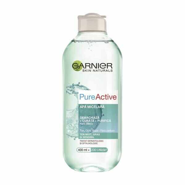 Apa micelara pentru ten mixt cu tendinta de ingrasare Pure Active Skin Naturals, Garnier, 400 ml 