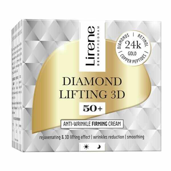 Crema anti-rid cu efect de fermitate 50+ pentru zi si noapte Lirene Diamond Lifting 3D, 50ml