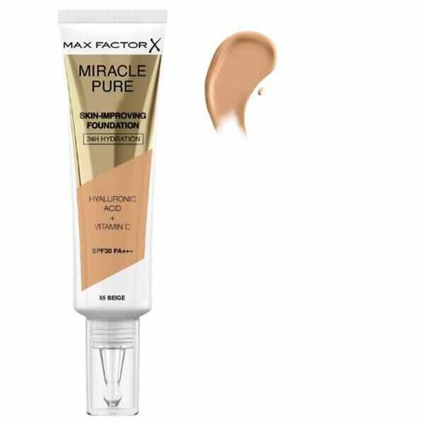 Fond de Ten - Max Factor Miracle Pure Skin-Improving Foundation SPF 30 PA+++, nuanta 55 Beige, 30 ml