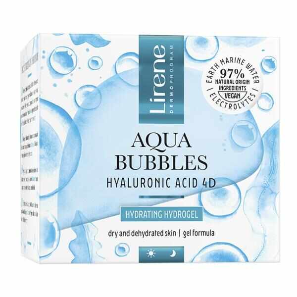 Hidro-gel facial hidratant cu acid hialuronic Lirene Aqua Bubbles, 50 ml