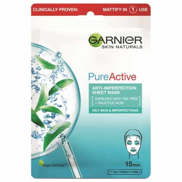 Masca servetel anti-imperfectiuni Pure Active Skin Naturals, Garnier, 23 g 