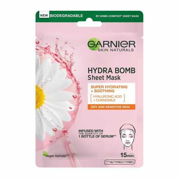 Masca servetel cu musetel Hydra Bomb Skin Naturals, Garnier, 28 g 
