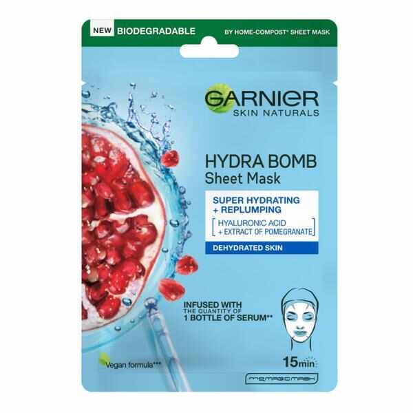 Masca servetel cu rodie Hydra Bomb Skin Naturals, Garnier, 28 g 