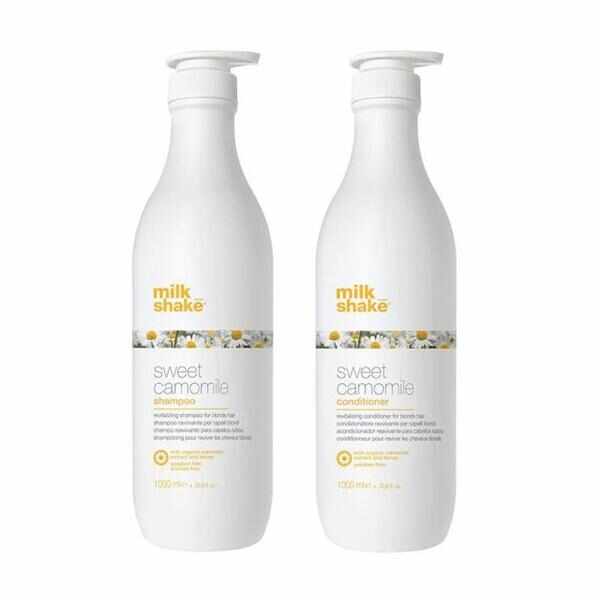 Pachet Revitalizant pentru Par Blond - Milk Shake: Sampon Sweet Camomile Shampoo, 1000 ml + Balsam Sweet Camomile, 1000 ml