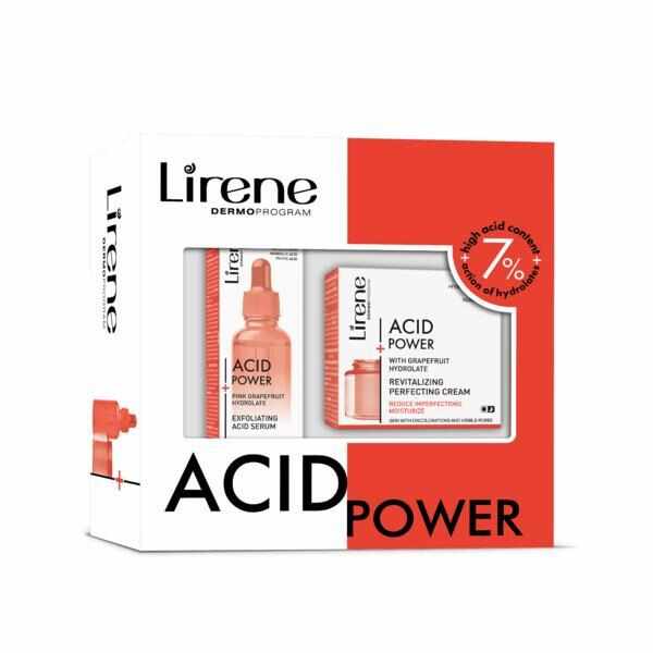 Set cadou Acid Power Contine Ser exfoliant 30ml + Crema revitalizanta cu hidrolat Lirene 50ml