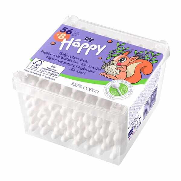 Betisoare Igienice cu Opritor, pentru Copii - Bella Happy Baby Cotton Buds, 64 buc