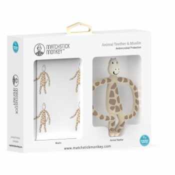 Matchstick Monkey Animal Teether & Muslin Giraffe set cadou (pentru copii)