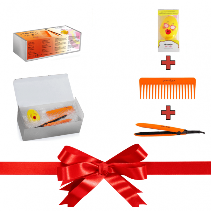 Set cadou HAPPY: mini placa+pieptene+perie emoji