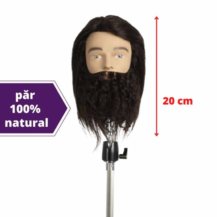 Cap manechin par natural - cu barba si mustata - lungime 20 cm - model BEN EXALTO