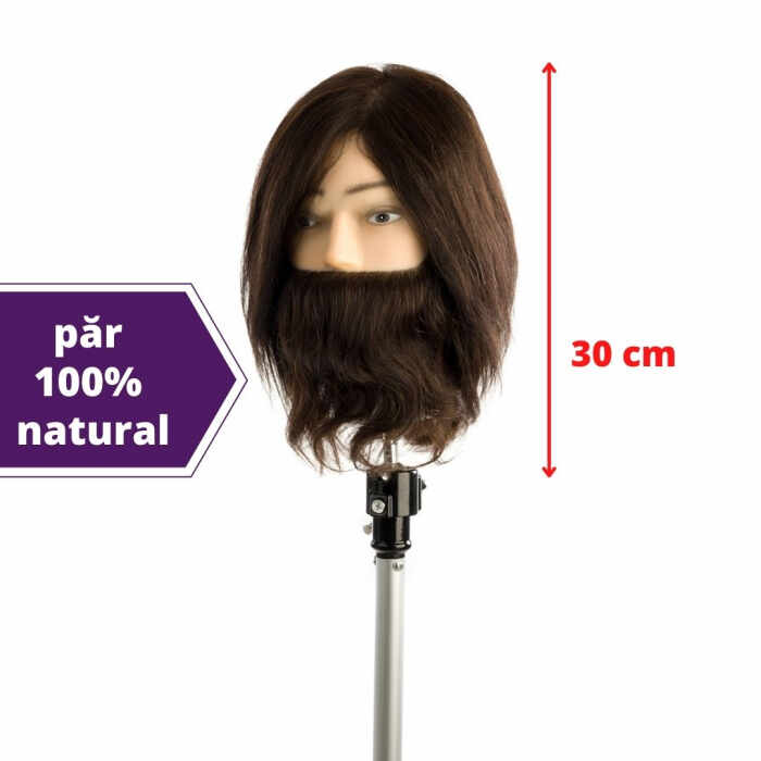 Cap manechin par natural - cu barba si mustata - lungime 30 cm