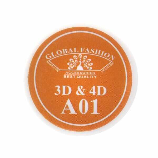 Gel UV 4D plastilina, gel plastart, Global Fashion, A01, 7g, culoare portocalie
