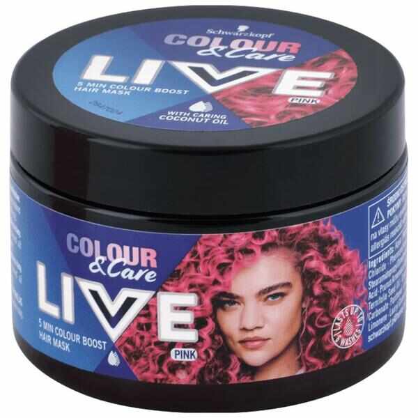 Masca de Par Coloranta - Schwarzkopf Live Color & Care 5 Min Color Boost Hair Mask, nuanta Pink, 150 ml