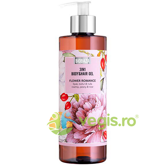 Sampon si Gel de Dus cu Parfum Natural de Trandafir si Extract de Bujor Flower Romance 400ml