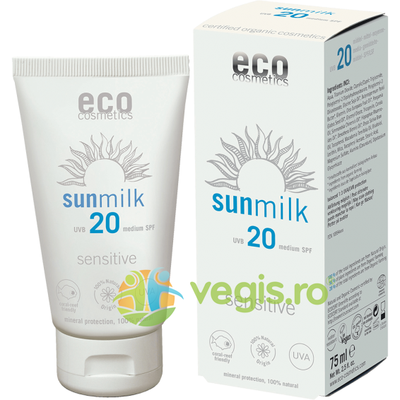 Lapte de Plaja pentru Piele Sensibila cu Ulei de Zmeura SPF 20 Ecologic/Bio 75 ml