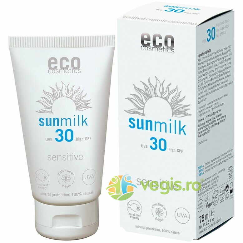 Lapte de Plaja pentru Piele Sensibila cu Ulei de Zmeura SPF 30 Ecologic/Bio 75 ml