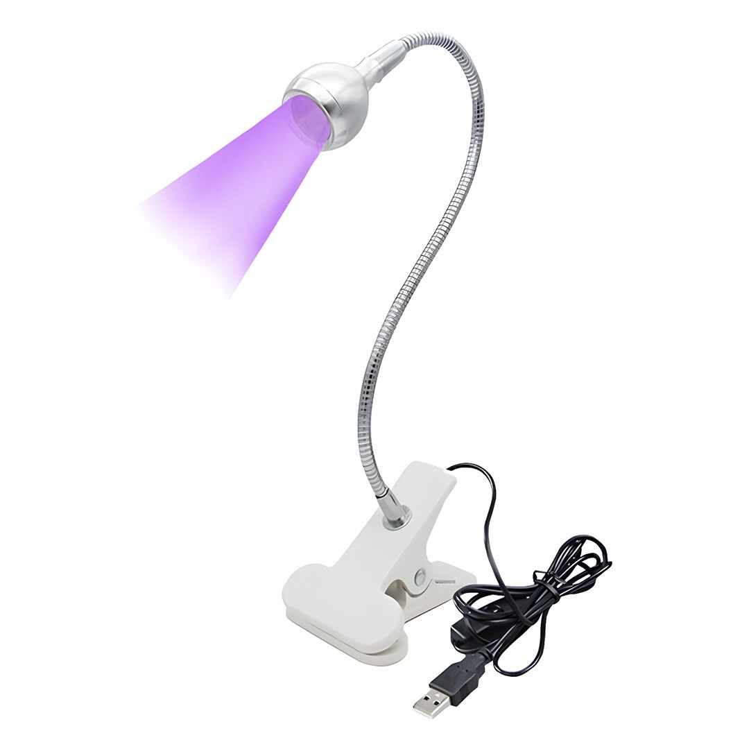 Lampa Unghii UV LED Ajustabila, 3W, cu Prindere Clip-on Silver