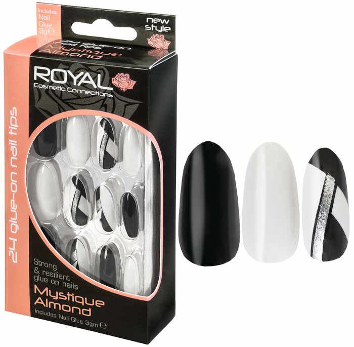 Set 24 Unghii False ROYAL Glue-On Nail Tips, Mystique Almond, Adeziv Inclus 3 g