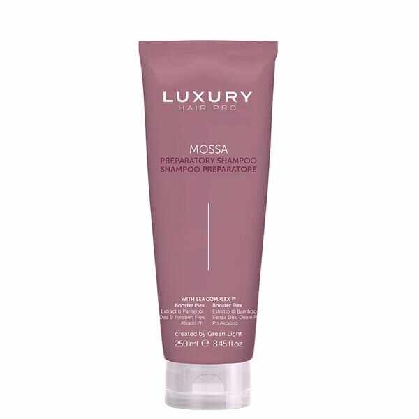 Sampon Alcalin Pre-Tratament - Mossa Shampoo Preparatore Booster Plex Luxury Hair Pro, Green Light, 250 ml