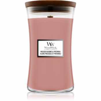 Woodwick Pressed Blooms & Patchouli lumânare parfumată cu fitil din lemn