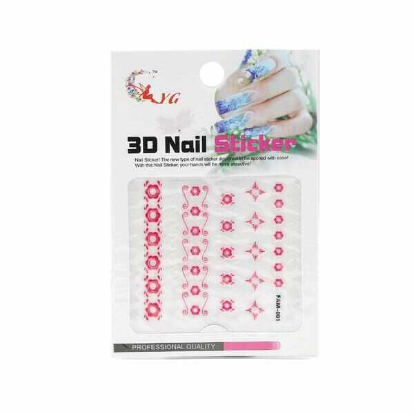Sticker pentru unghii, Global Fashion, 3D Nail Sticker FAM-001, Roz, 1 set