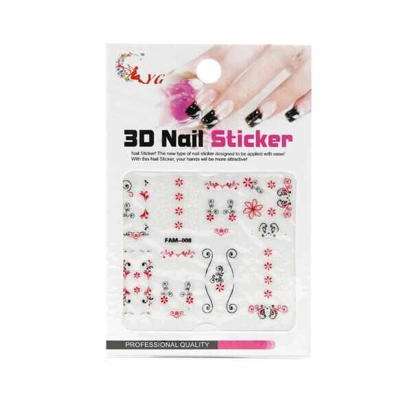 Sticker unghii, Global Fashion, 3D Nail Sticker FAM-008, Multicolor