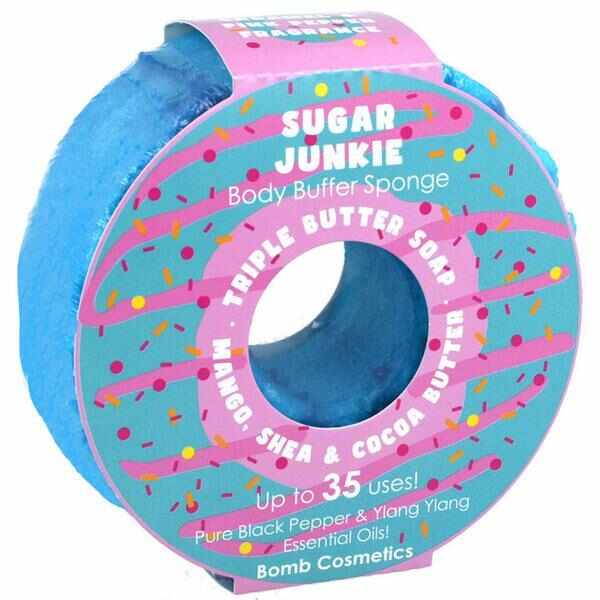 Sapun exfoliant cu burete Sugar Junkie Donut Body Buffer, Bomb Cosmetics, 200 g