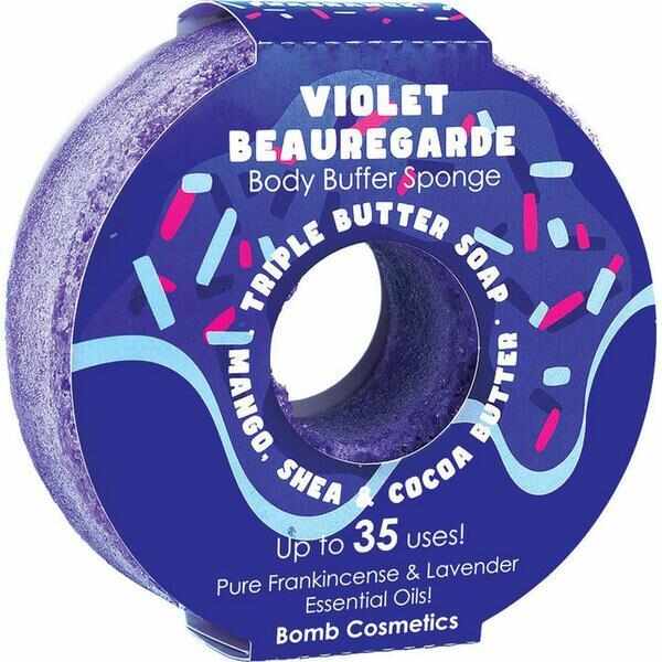 Sapun exfoliant cu burete Violet Beauregarde Donut Body Buffer, Bomb Cosmetics, 200 g
