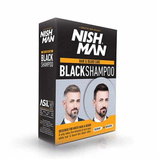 NishMan Kit nuantator semiperment pentru par si barba Hair&Beard BlackShampoo